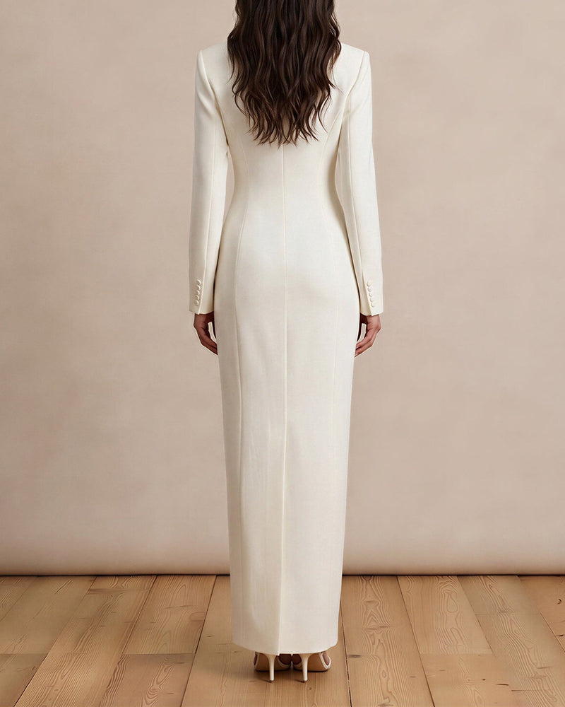 Noelia White Tailored Blazer Maxi Dress