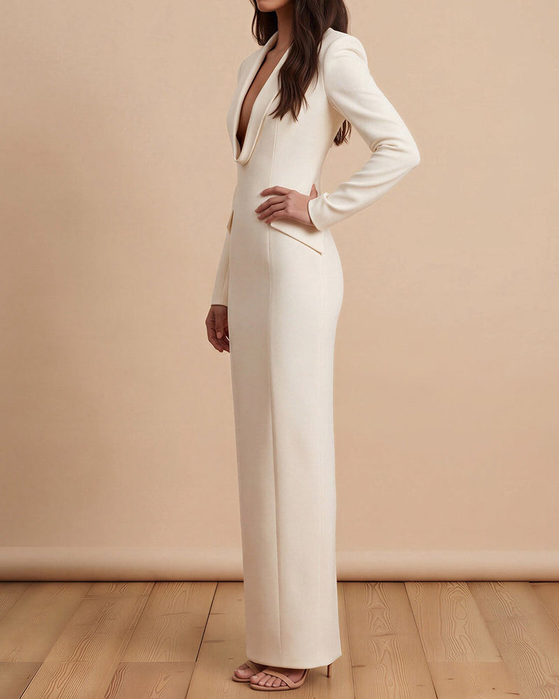 Noelia White Tailored Blazer Maxi Dress
