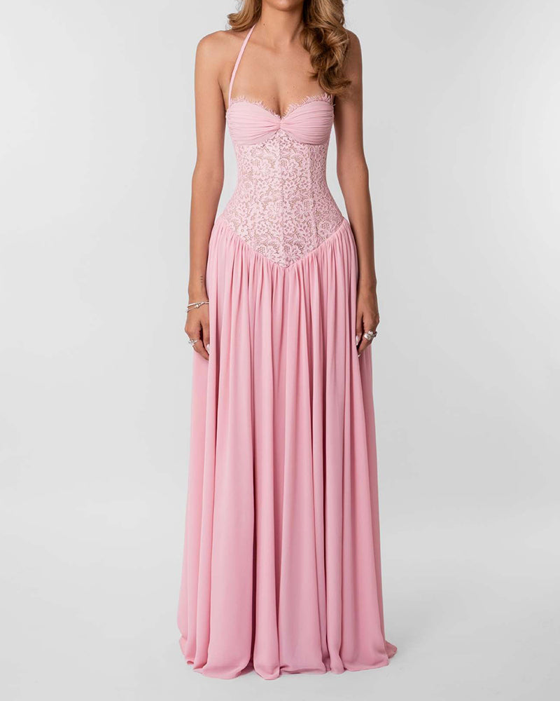 Lucia Yellow Lace Bodice Maxi Dress