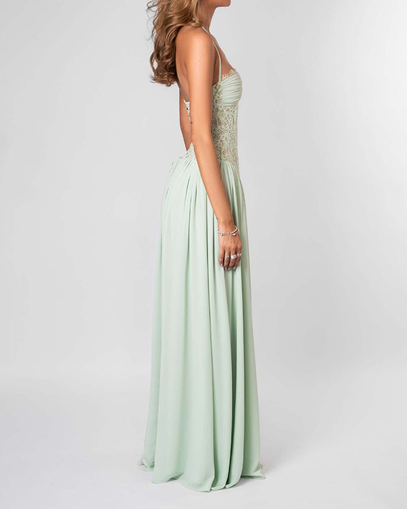 Lucia Yellow Lace Bodice Maxi Dress