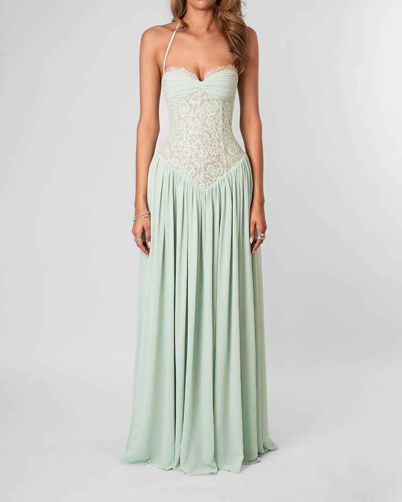 Lucia Yellow Lace Bodice Maxi Dress