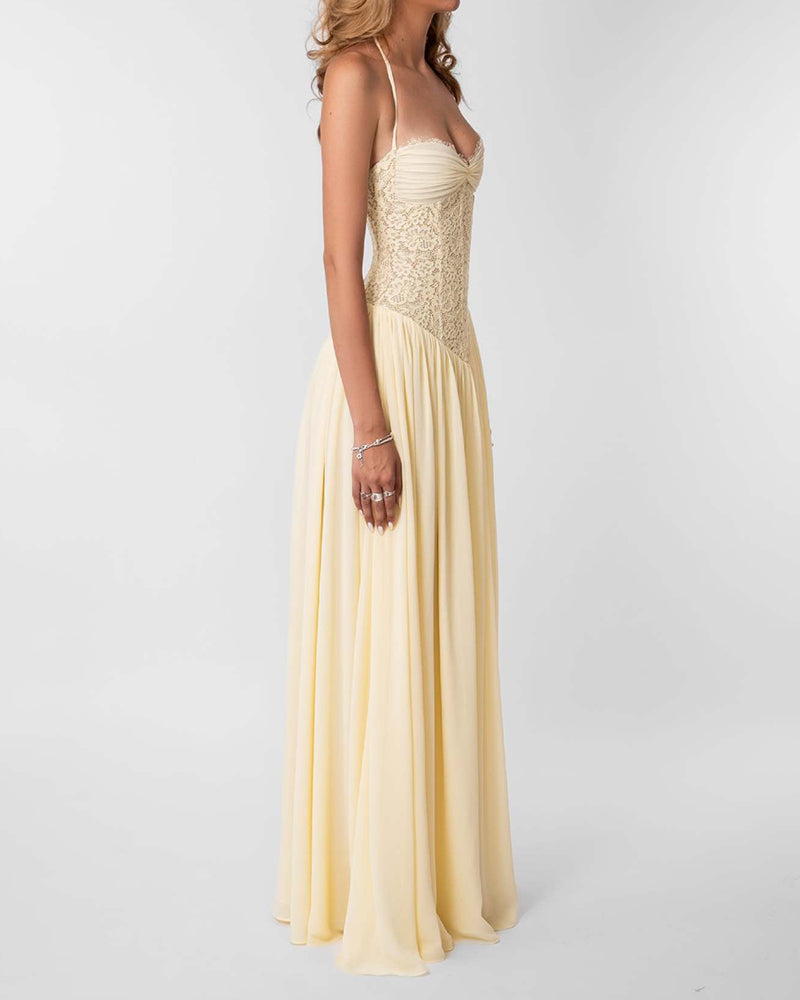 Lucia Yellow Lace Bodice Maxi Dress