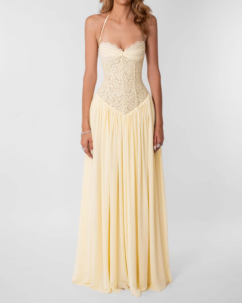 Lucia Yellow Lace Bodice Maxi Dress