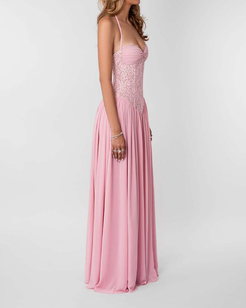 Lucia Yellow Lace Bodice Maxi Dress