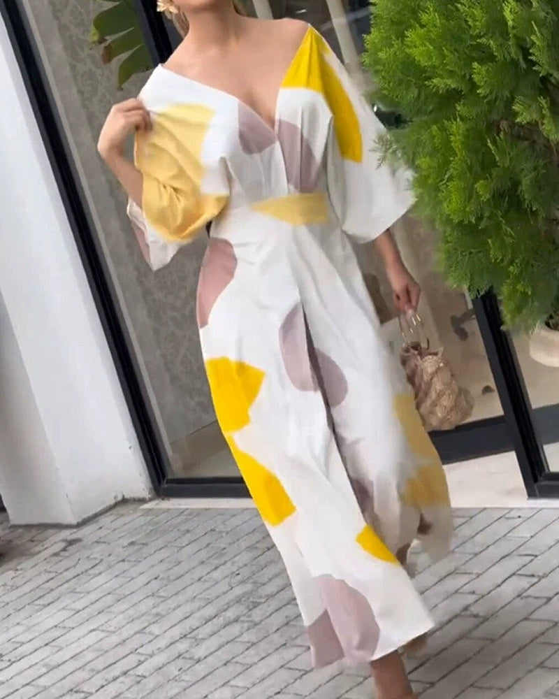 Nyla Yellow V-neck Kimono Sleeve Maxi Dress