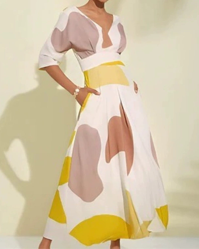 Nyla Yellow V-neck Kimono Sleeve Maxi Dress