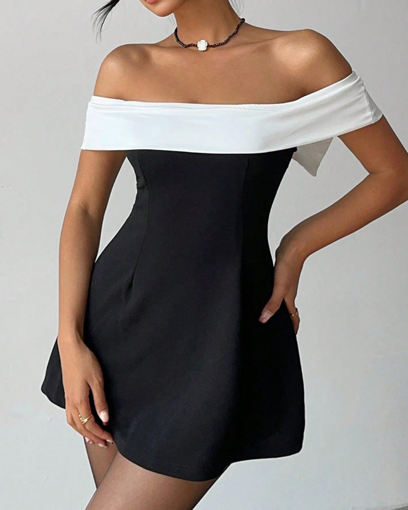 Audrey Black Off-the-Shoulder Bow Back Mini Dress