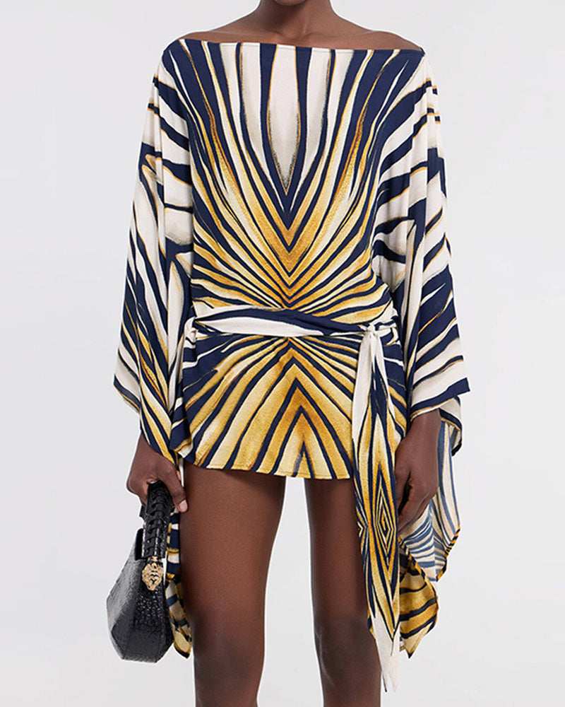 Arianna Black Off-the-Shoulder Belted Mini Dress