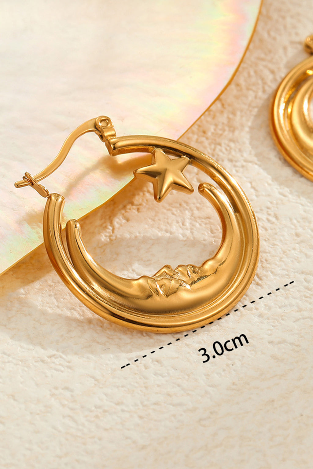 Crescent Moon Star Hoop Earrings
