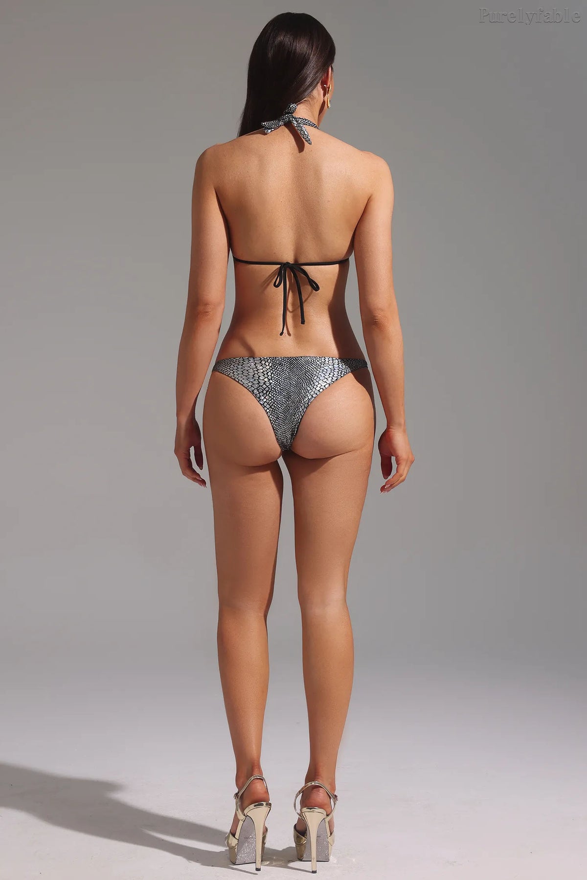 Fleur Black Crystal Diamond Chain Women's Swimwear Set