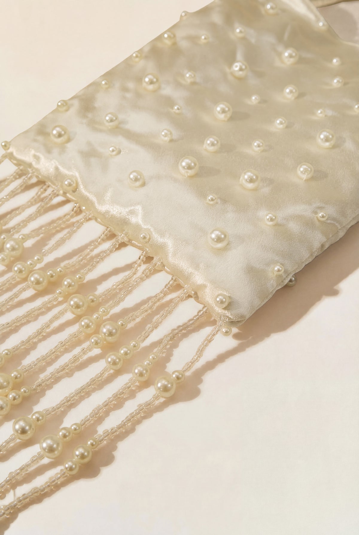Pearl Fringe Satin Evening Bag