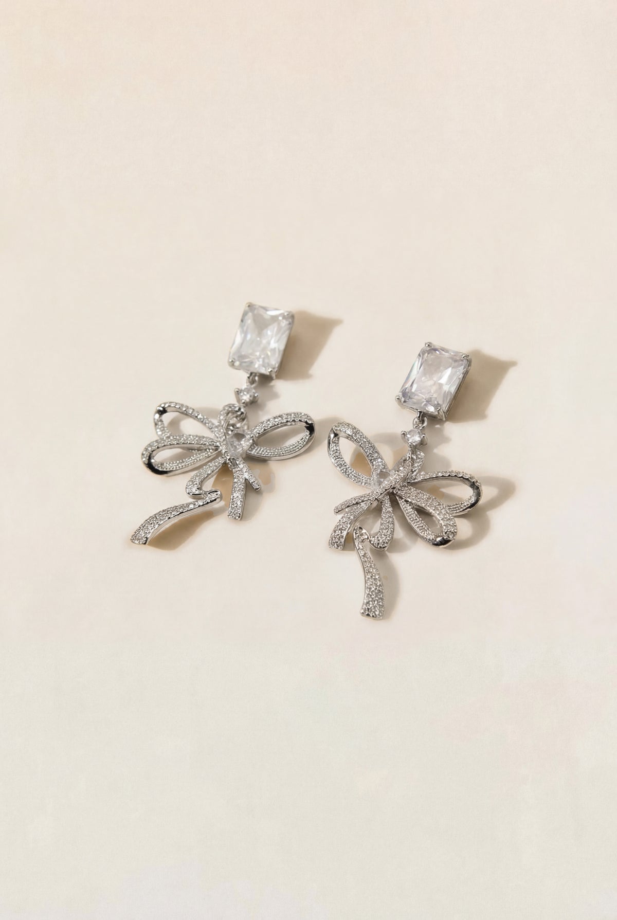 Rhinestone Ribbon Bow Drop Earrings