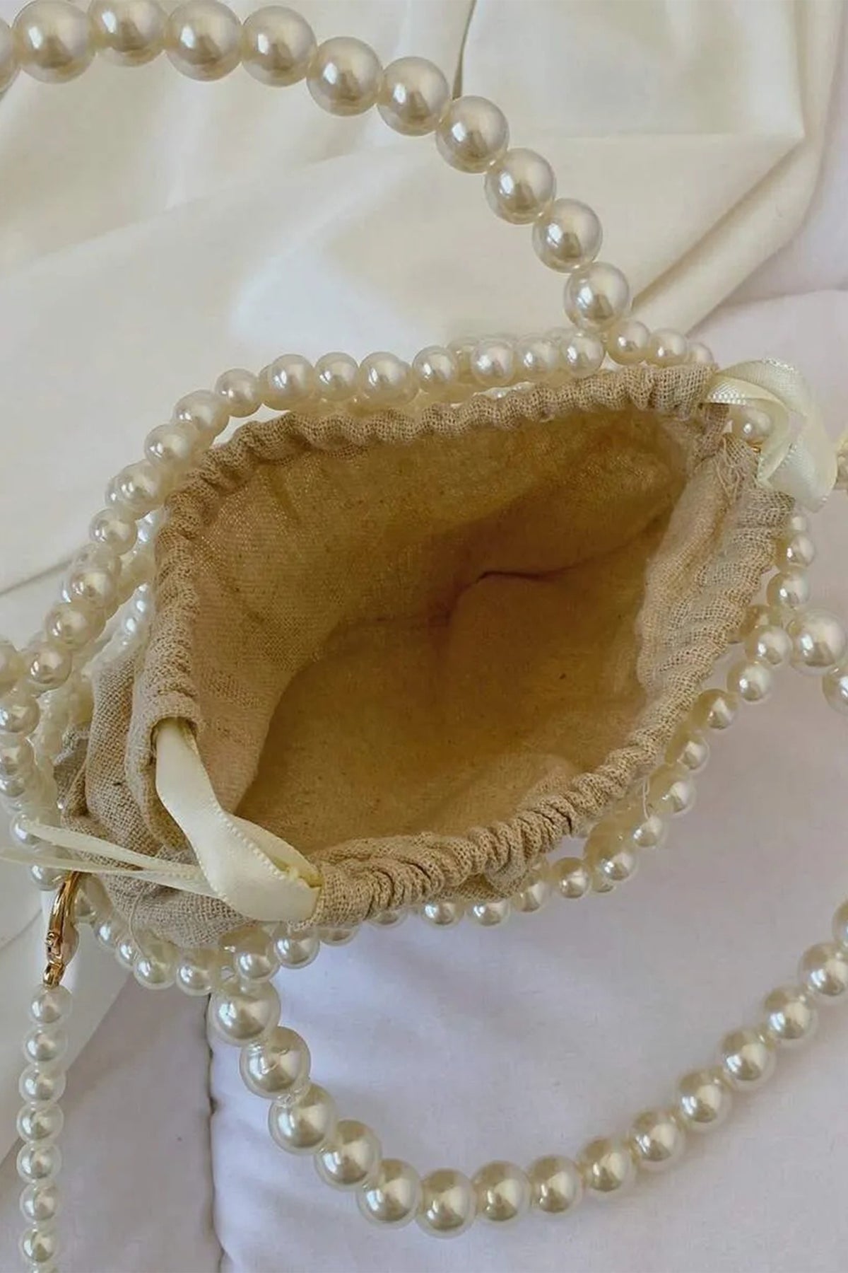 Pearl Beaded Drawstring Handbag